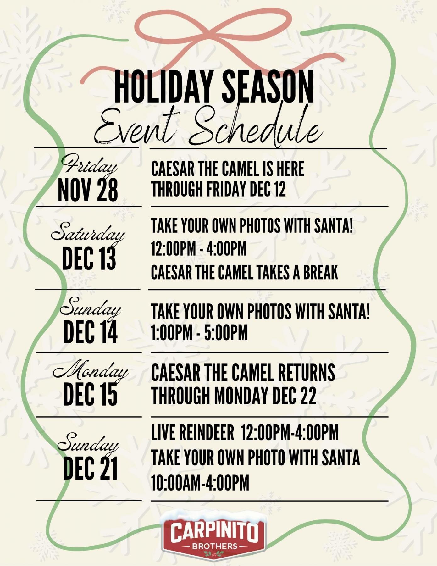 Holiday Season Event Schedule